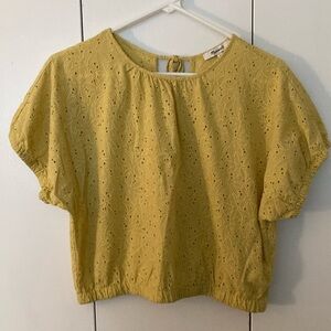 Madewell Yellow Flutter Sleeve Crop Blouse